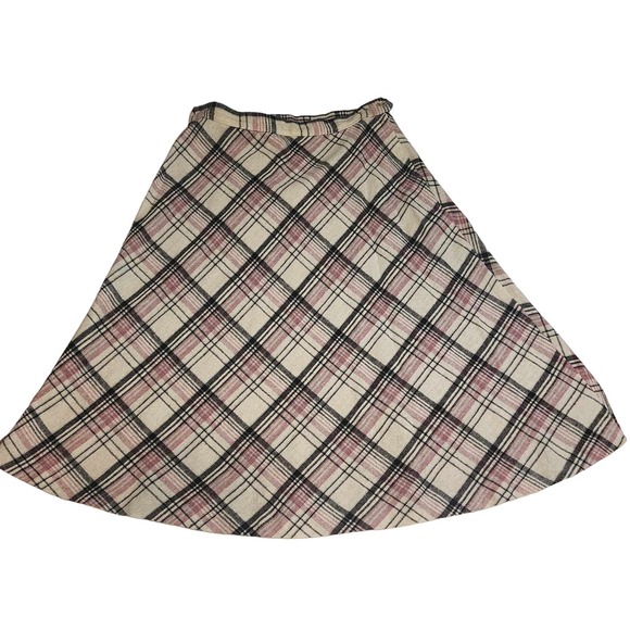 Vintage Dresses & Skirts - Vintage 1970s Wool Skirt, A Line, Size 13-14,Black &  Pink Plaid